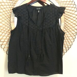 Jessica Simpson Flutter Sleeve Sleeveless Top Size Large Black